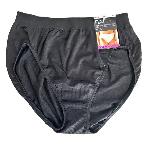 BALI Comfort Revolution Hi Cut Panties BLACK Size 6/7 Microfiber Full Coverage - Picture 1 of 3